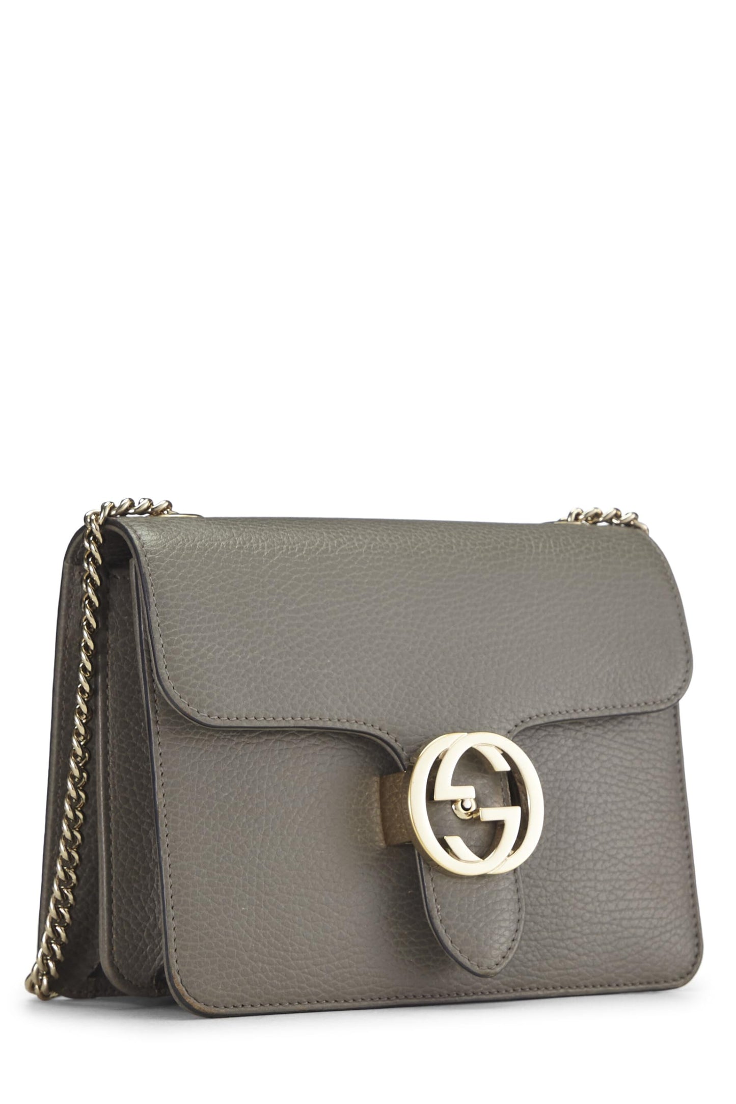 Gucci,  Grey Leather Interlocking Crossbody Bag, Grey