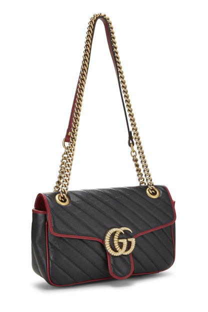 Gucci,  Black Leather Torchon GG Marmont Shoulder Bag Small, Black