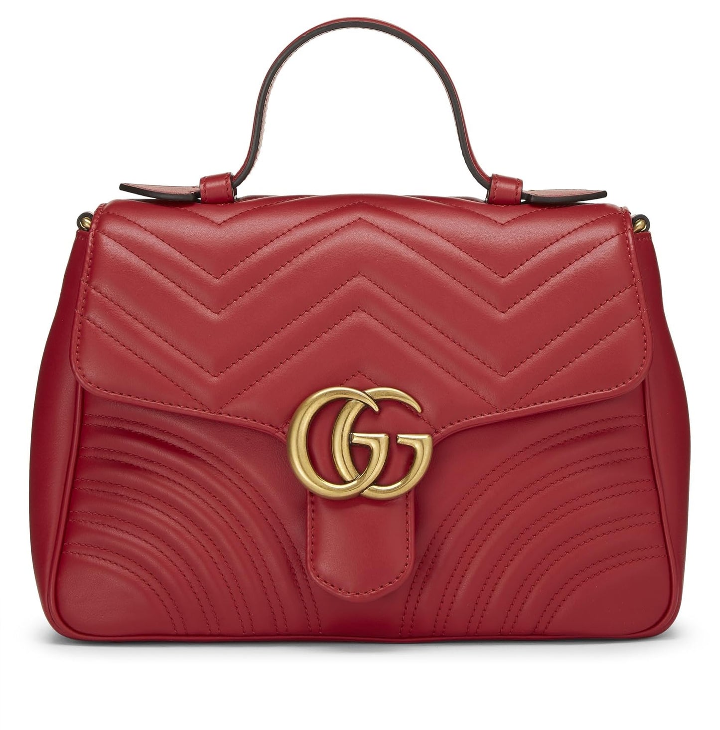 Gucci,  Red Leather GG Marmont Top Handle Bag Small, Red