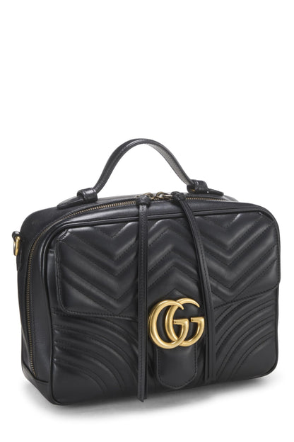 Gucci,  Black Leather GG Marmont Top Handle Shoulder Bag Small, Black