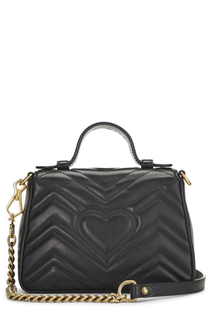 Gucci,  Black Leather Torchon GG Marmont Top Handle Flap Bag Mini, Black