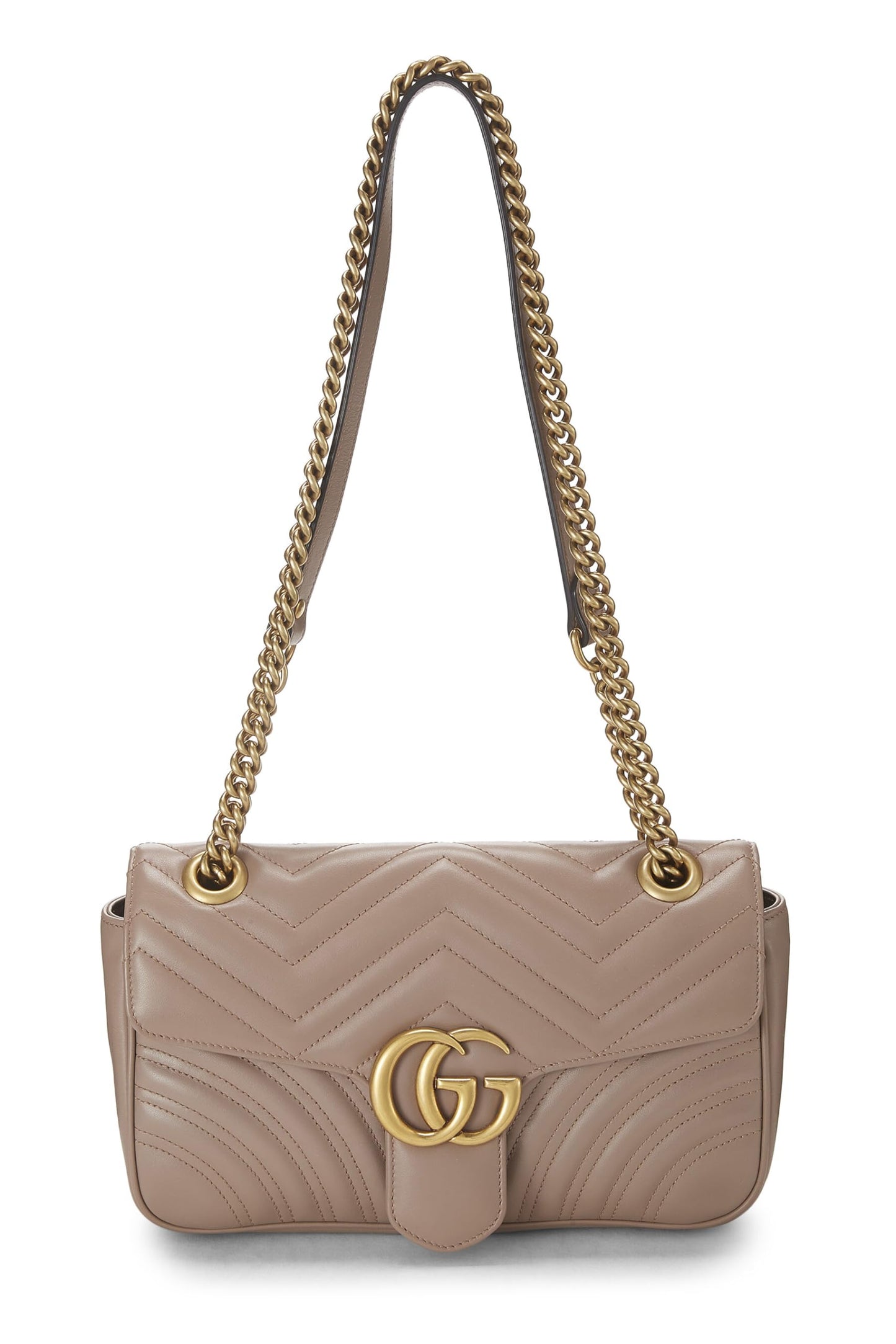 Gucci,  Beige Leather GG Marmont Shoulder Bag Small, Beige