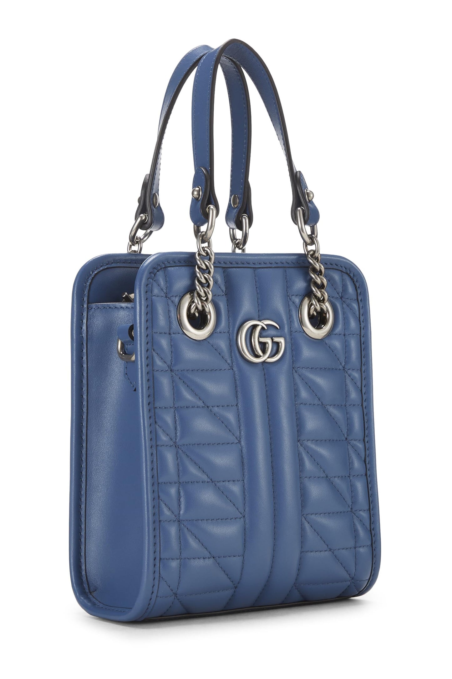 Gucci,  Blue Leather GG Marmont Convertible Shoulder Bag, Blue