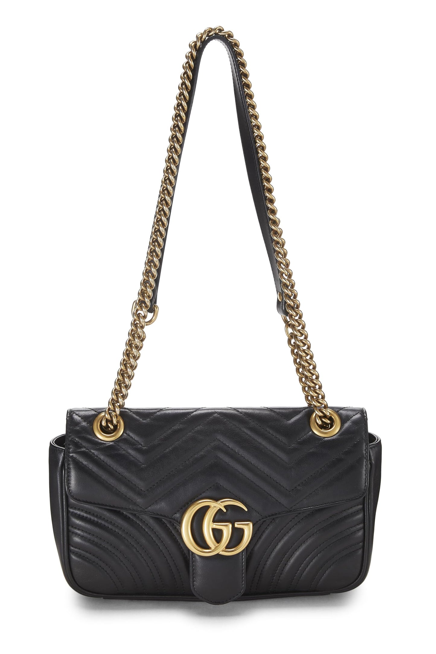 Gucci,  Black Leather GG Marmont Shoulder Bag Small, Black