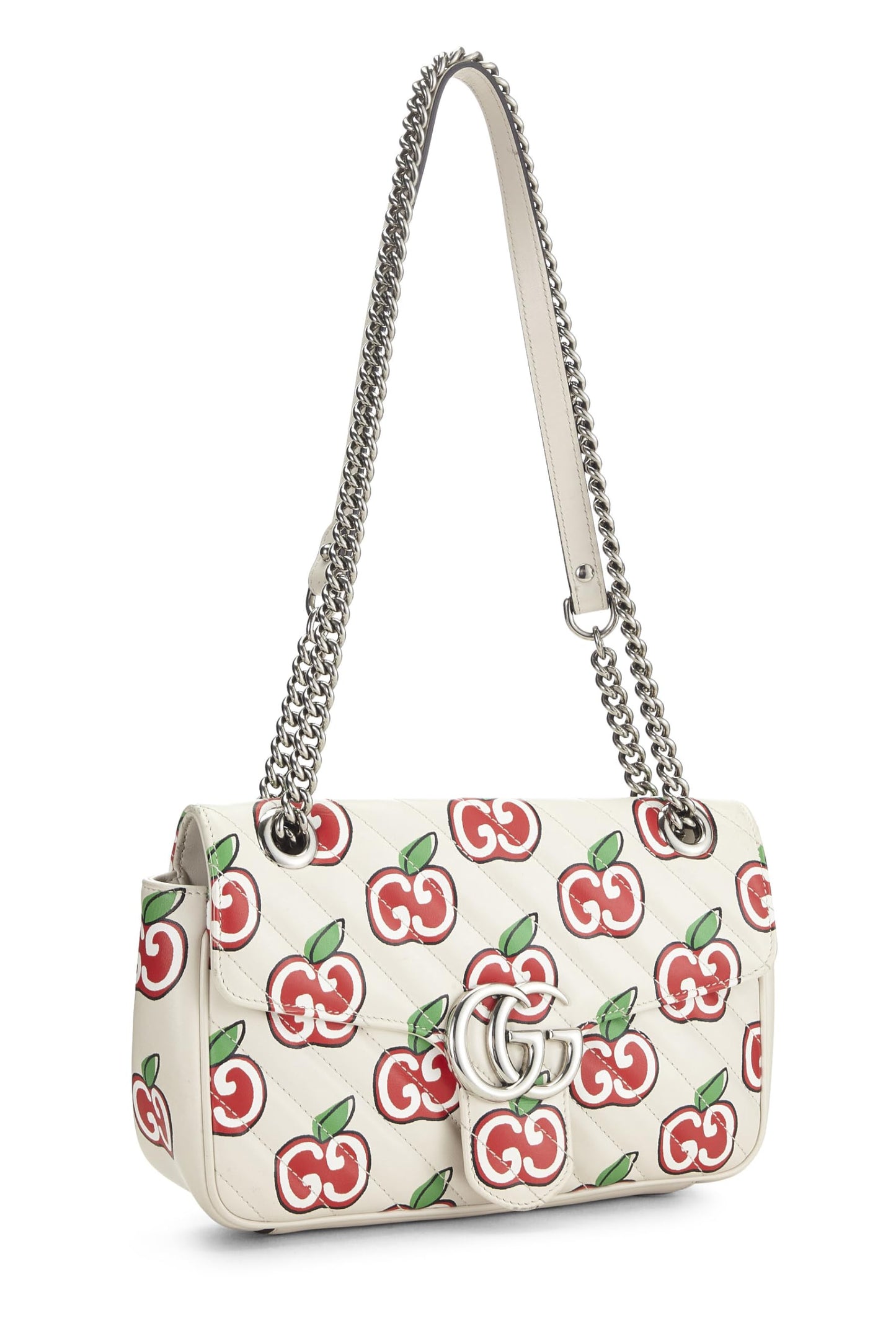 Gucci,  White Leather Marmont Apple Shoulder Bag Small, White