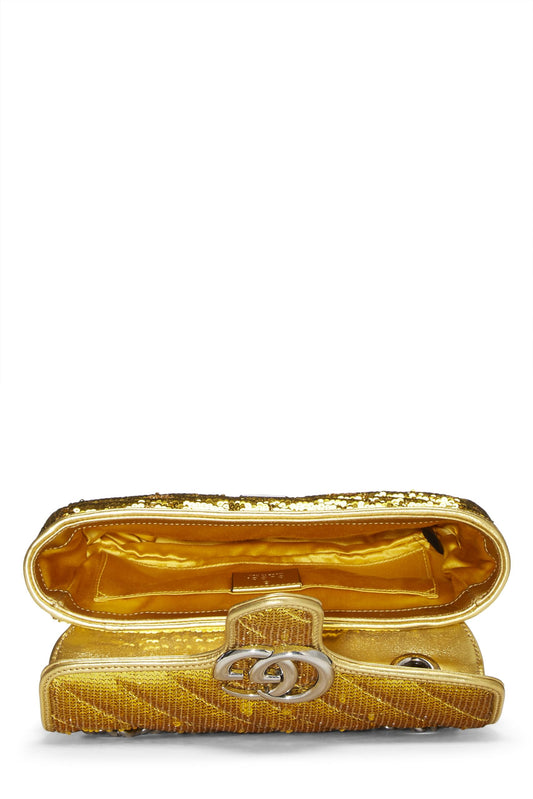 Gucci,  Gold Sequin GG Marmont Shoulder Bag, Yellow