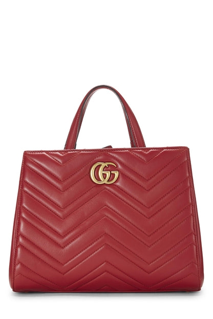 Gucci,  Red Leather GG Marmont Top Handle Bag Small, Red