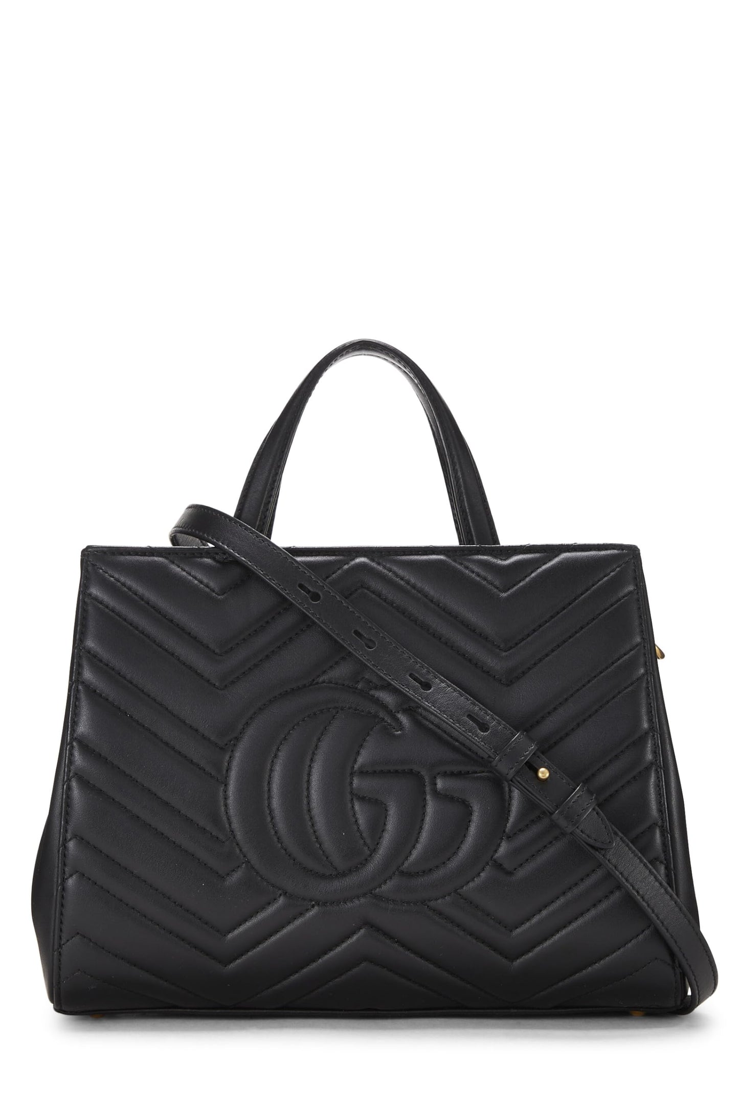 Gucci,  Black Leather GG Marmont Top Handle Bag Small, Black