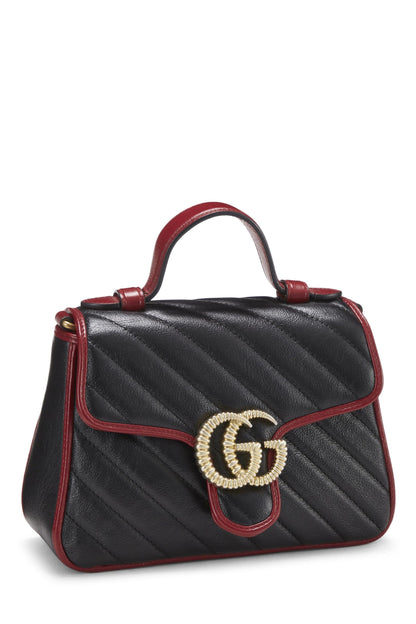 Gucci,  Black Leather Torchon GG Marmont Top Handle Bag Mini, Multi