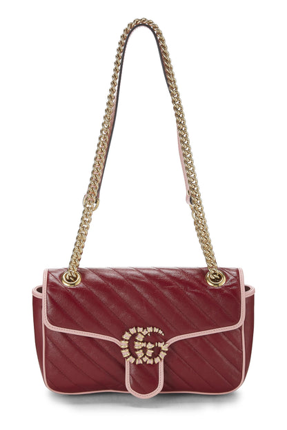 Gucci,  Red Leather Torchon GG Marmont Shoulder Bag Small, Red