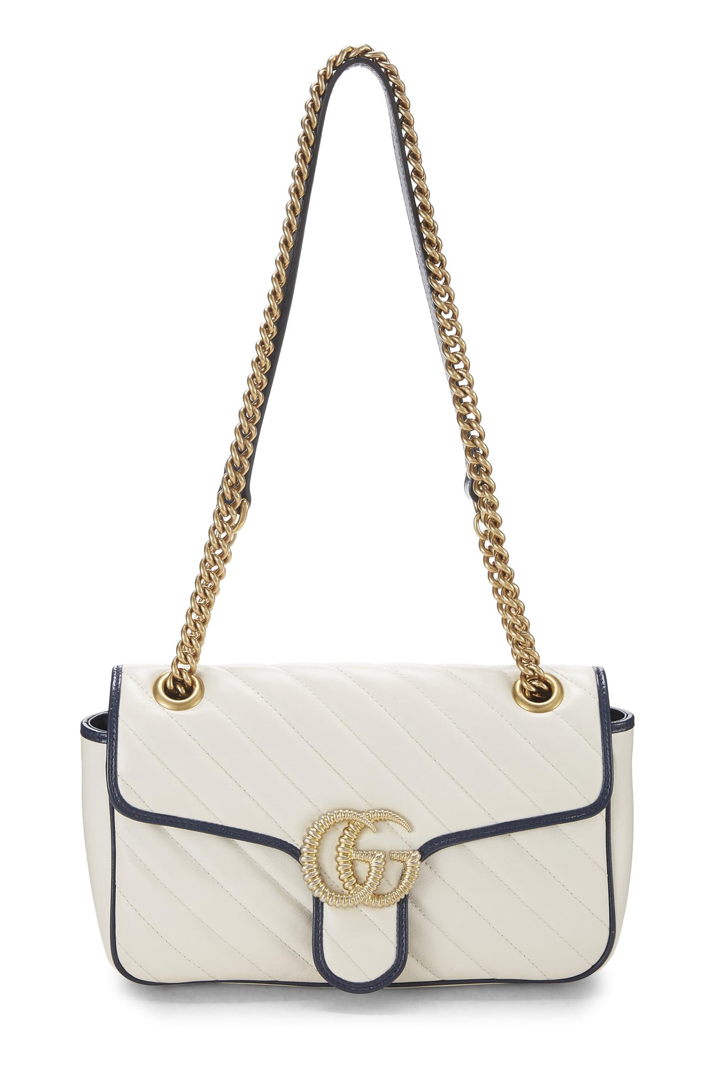 Gucci,  White Leather Torchon GG Marmont Shoulder Bag Small, White