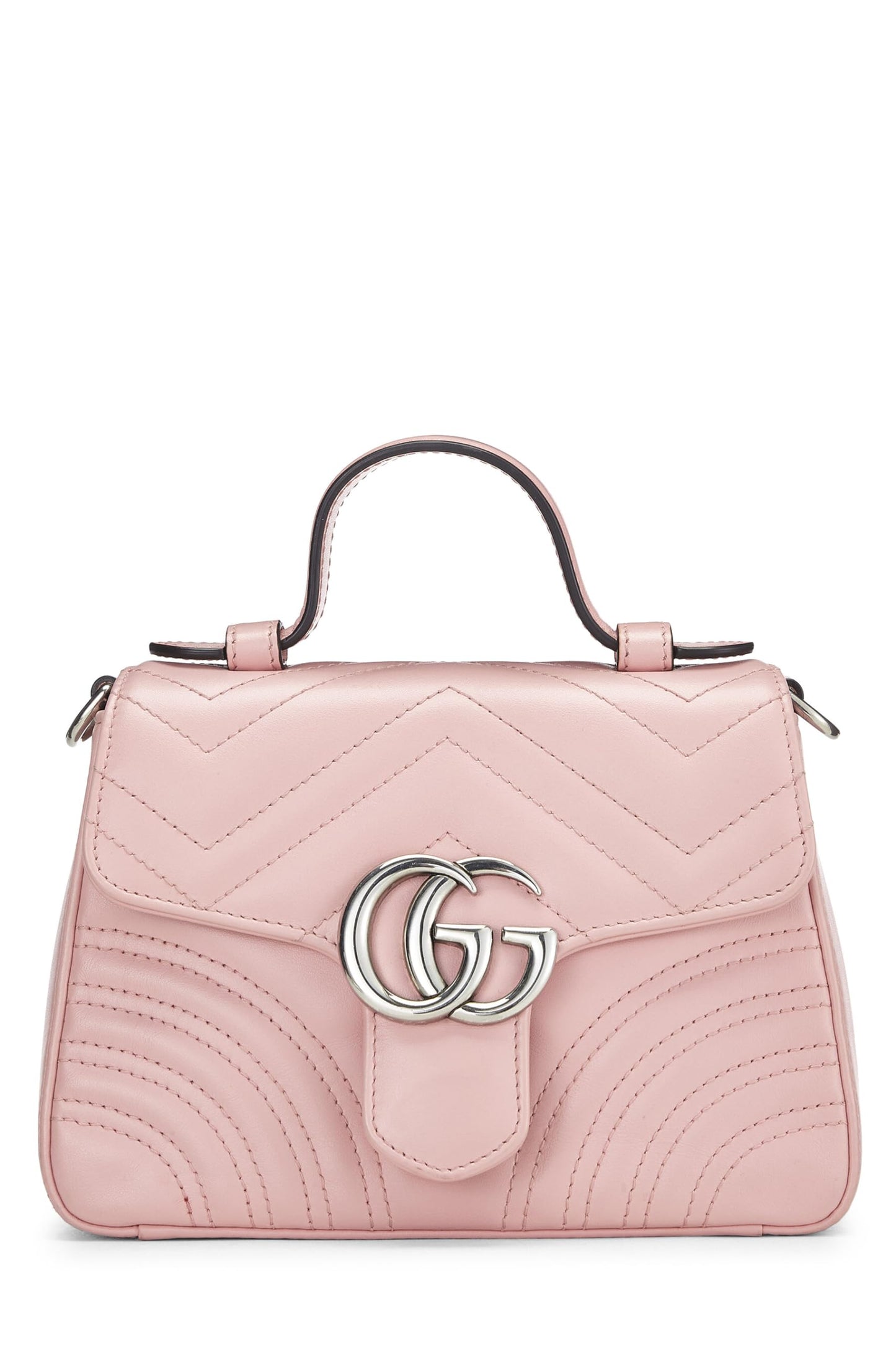 Gucci,  Pink Leather GG Marmont Top Handle Flap Bag Mini, Pink