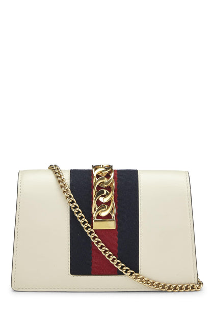 Gucci,  White Leather Sylvie Chain Bag, White