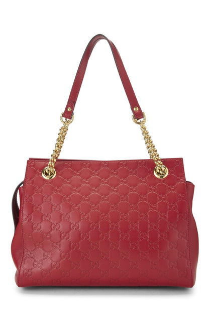 Gucci,  Red Leather Guccissima Soft Chain Tote Medium, Red