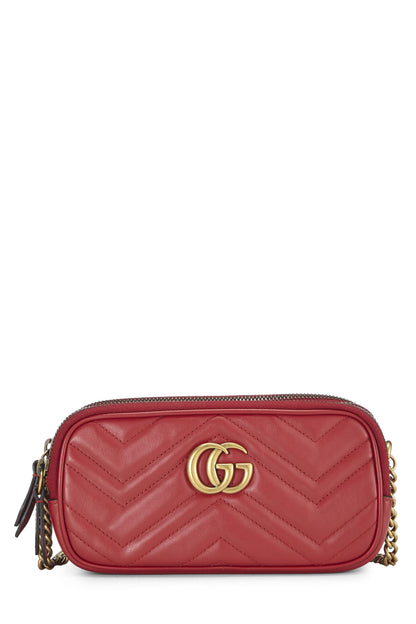 Gucci,  Red Leather GG Marmont Shoulder Bag, Red