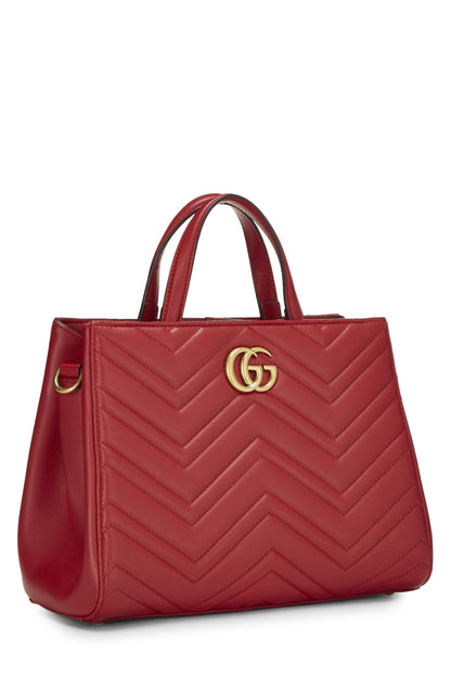 Gucci,  Red Leather GG Marmont Top Handle Bag Small, Red