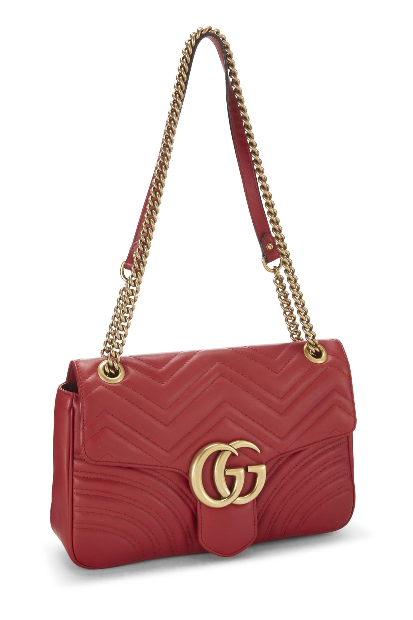 Gucci,  Red Leather GG Marmont Shoulder Bag, Red