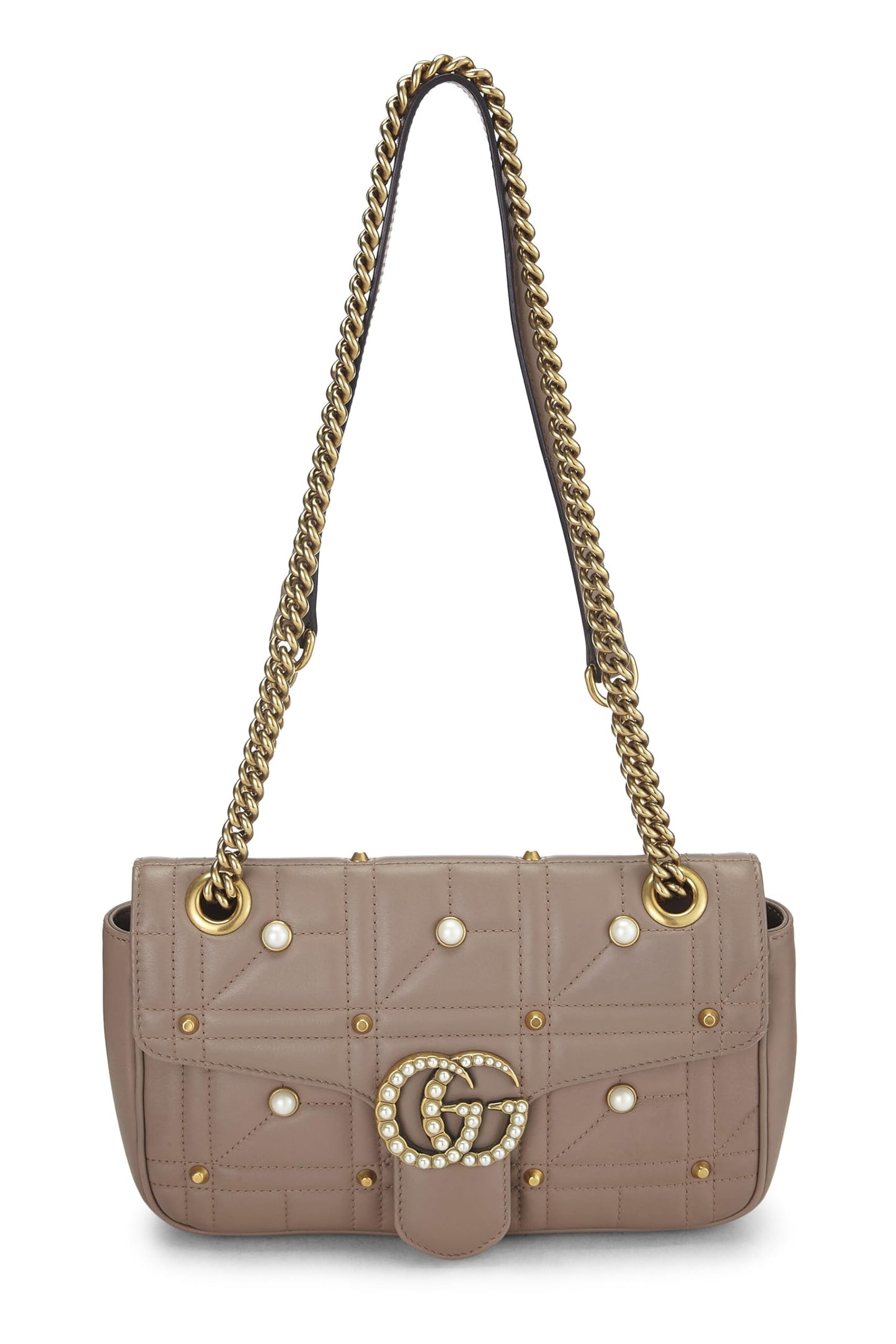 Gucci,  Beige Pearl Matelassé Leather Marmont Shoulder Bag Small, Beige