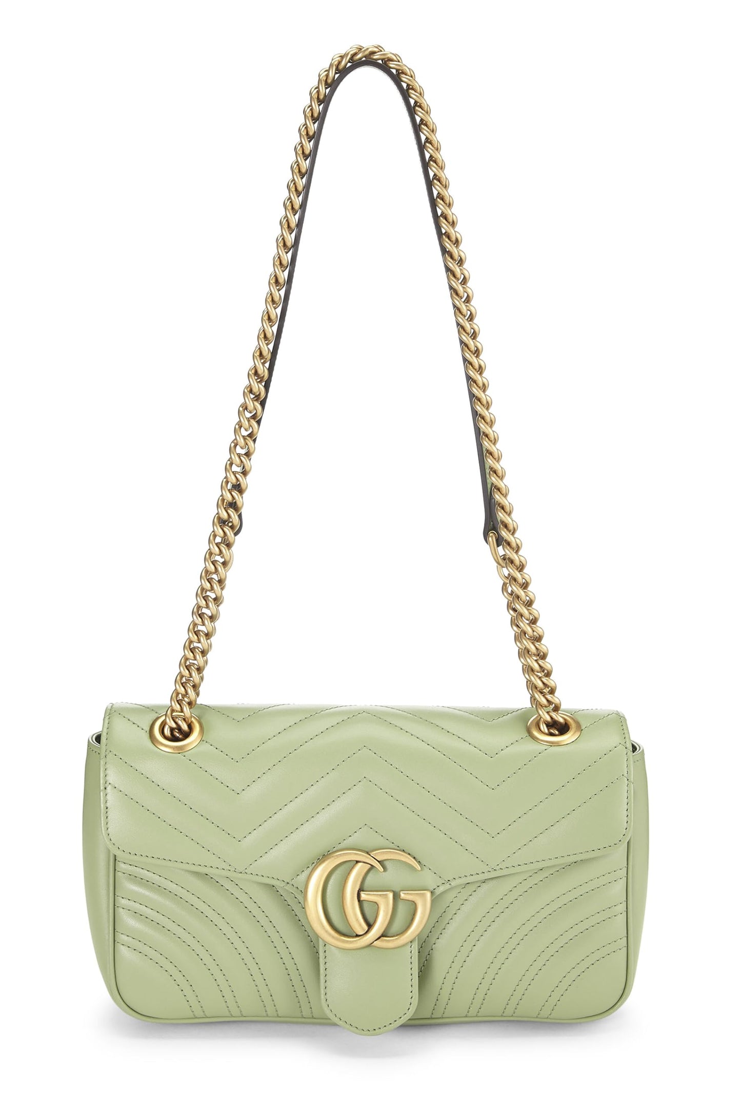 Gucci,  Green Leather Torchon GG Marmont Shoulder Bag Small, Green