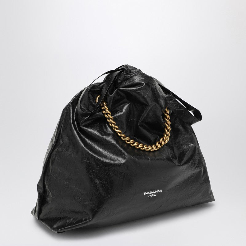 Balenciaga Crush Medium Tote Bag Black Leather Women