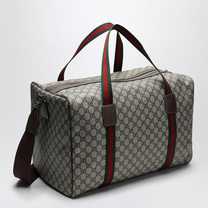 Gucci Medium Duffle Bag With Web Detail In Beige And Ebony Gg Fabric Men