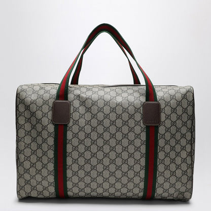 Gucci Medium Duffle Bag With Web Detail In Beige And Ebony Gg Fabric Men