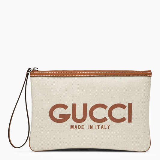 Gucci Beige Canvas Logo Pouch Women