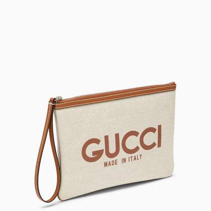 Gucci Beige Canvas Logo Pouch Women