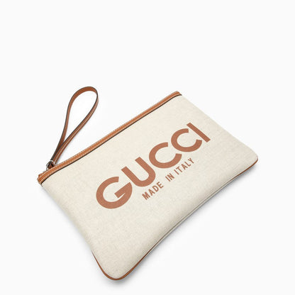 Gucci Beige Canvas Logo Pouch Women