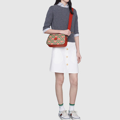 (WMNS) Gucci Apple Pattern Leather Canvas Shoulder Messenger Bag 'Ebony Red' 574886-2EVDG-8646