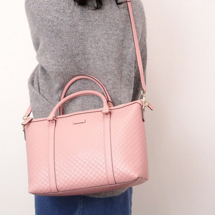 (WMNS) Gucci Logo Embossing Leather Tote Pink Candy Handbag 449655-BMJ1G-5806