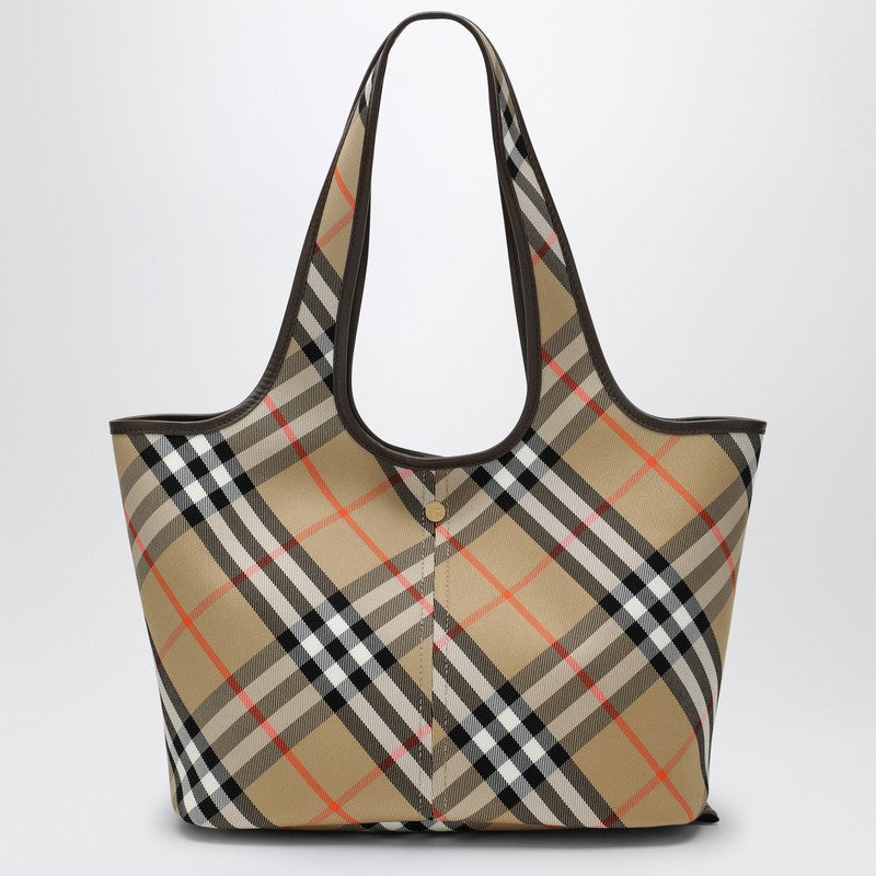 Burberry Beige Check Pattern Small Tote Bag Women