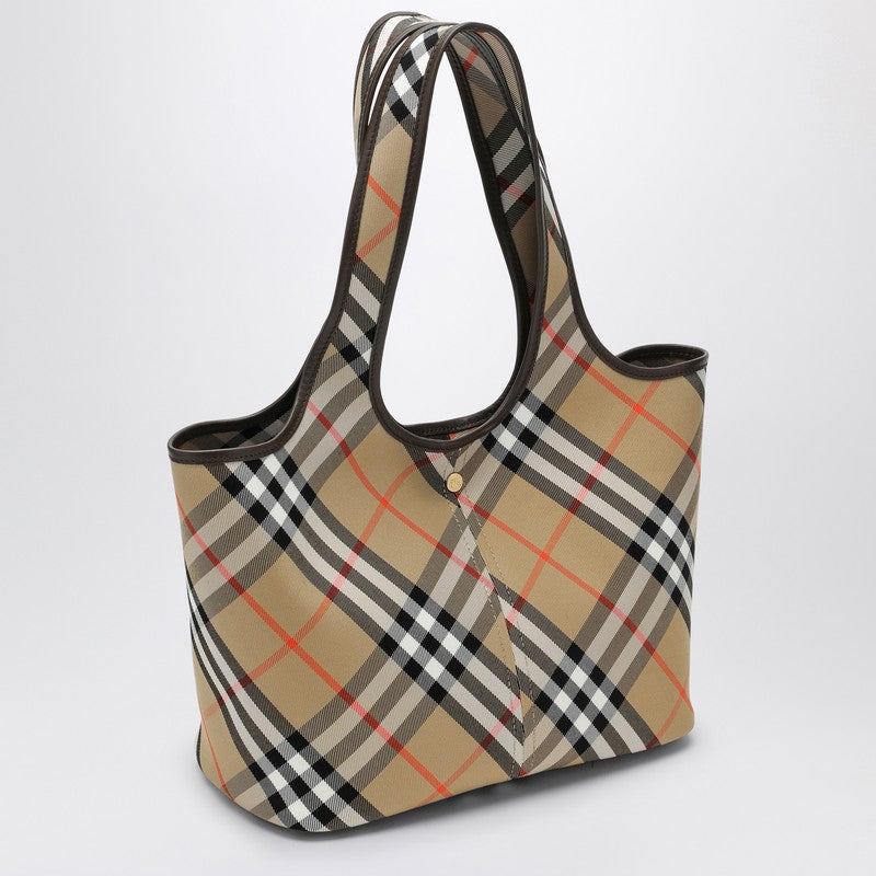 Burberry Beige Check Pattern Small Tote Bag Women