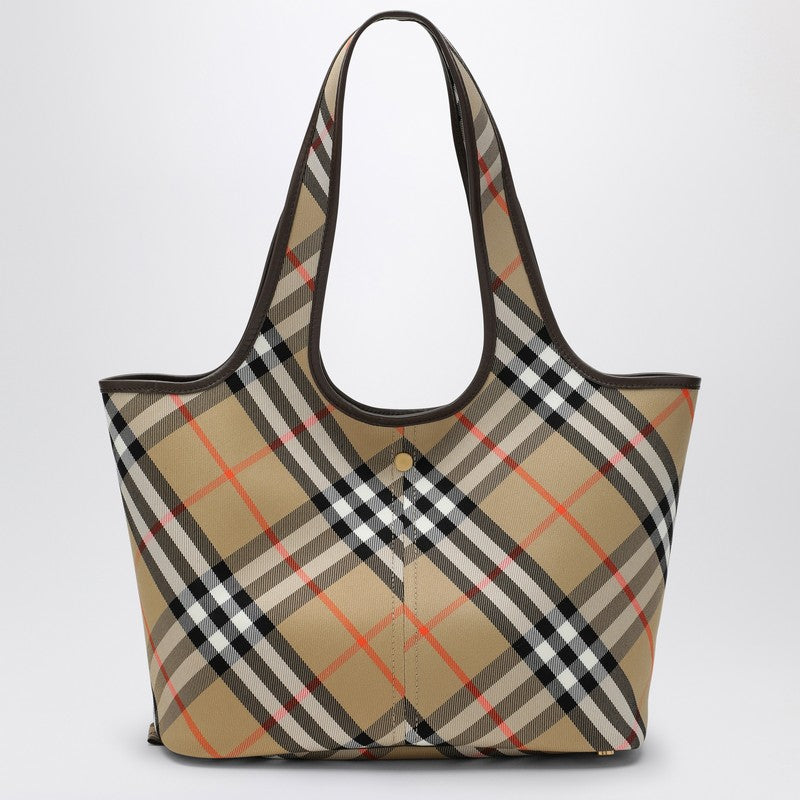 Burberry Beige Check Pattern Small Tote Bag Women