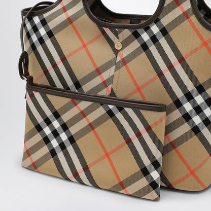 Burberry Beige Check Pattern Small Tote Bag Women