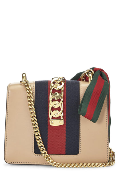 Gucci,  Beige Leather Web Sylvie Mini, Beige