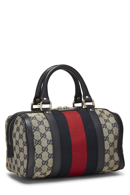 Gucci,  Navy GG Canvas Web Boston Bag Small, Navy