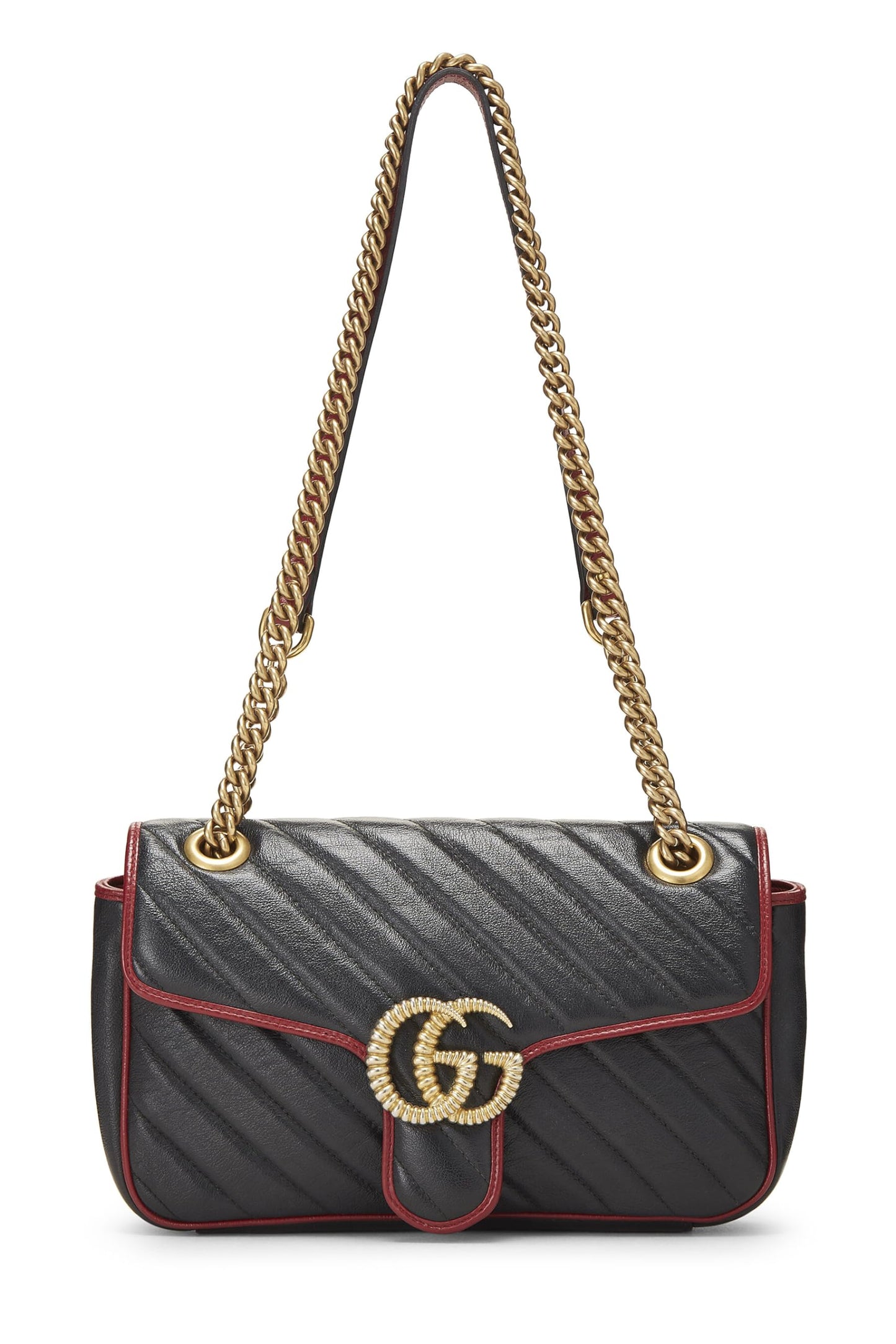 Gucci,  Black Leather Torchon Marmont Shoulder Bag Small, Black