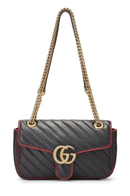 Gucci,  Black Leather Torchon Marmont Shoulder Bag Small, Black