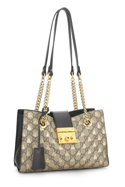 Gucci,  Black GG Supreme Bee Padlock Tote Small, Black