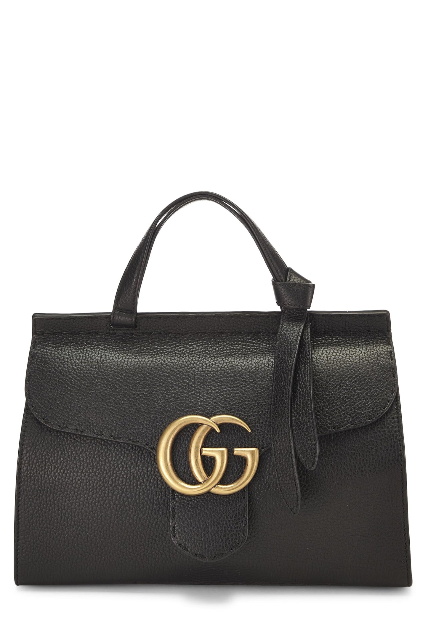 Gucci,  Black Leather GG Marmont Top Handle Flap Bag Small, Black