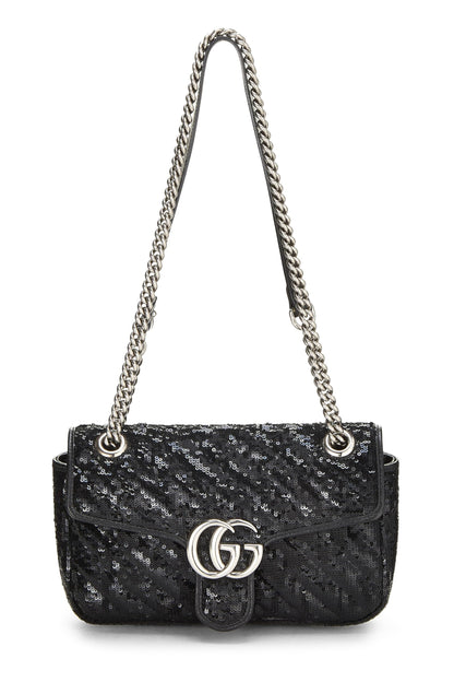 Gucci,  Black Sequin GG Marmont Shoulder Bag Small, Black