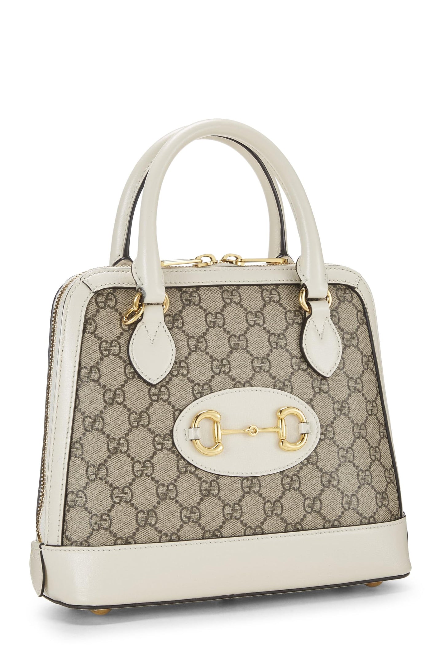 Gucci,  White Original GG Supreme Canvas Horsebit Handbag Small, White