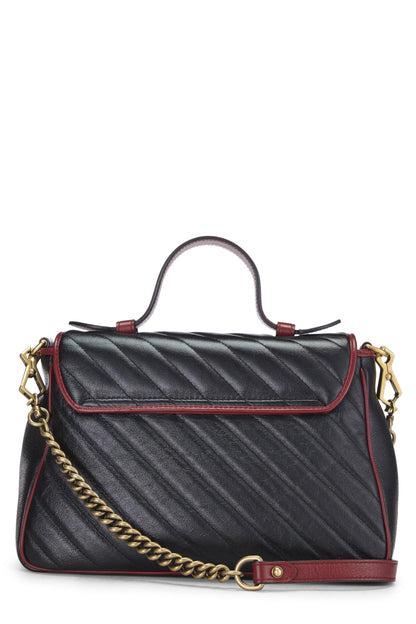 Gucci,  Black Leather GG Marmont Top Handle Bag, Multi