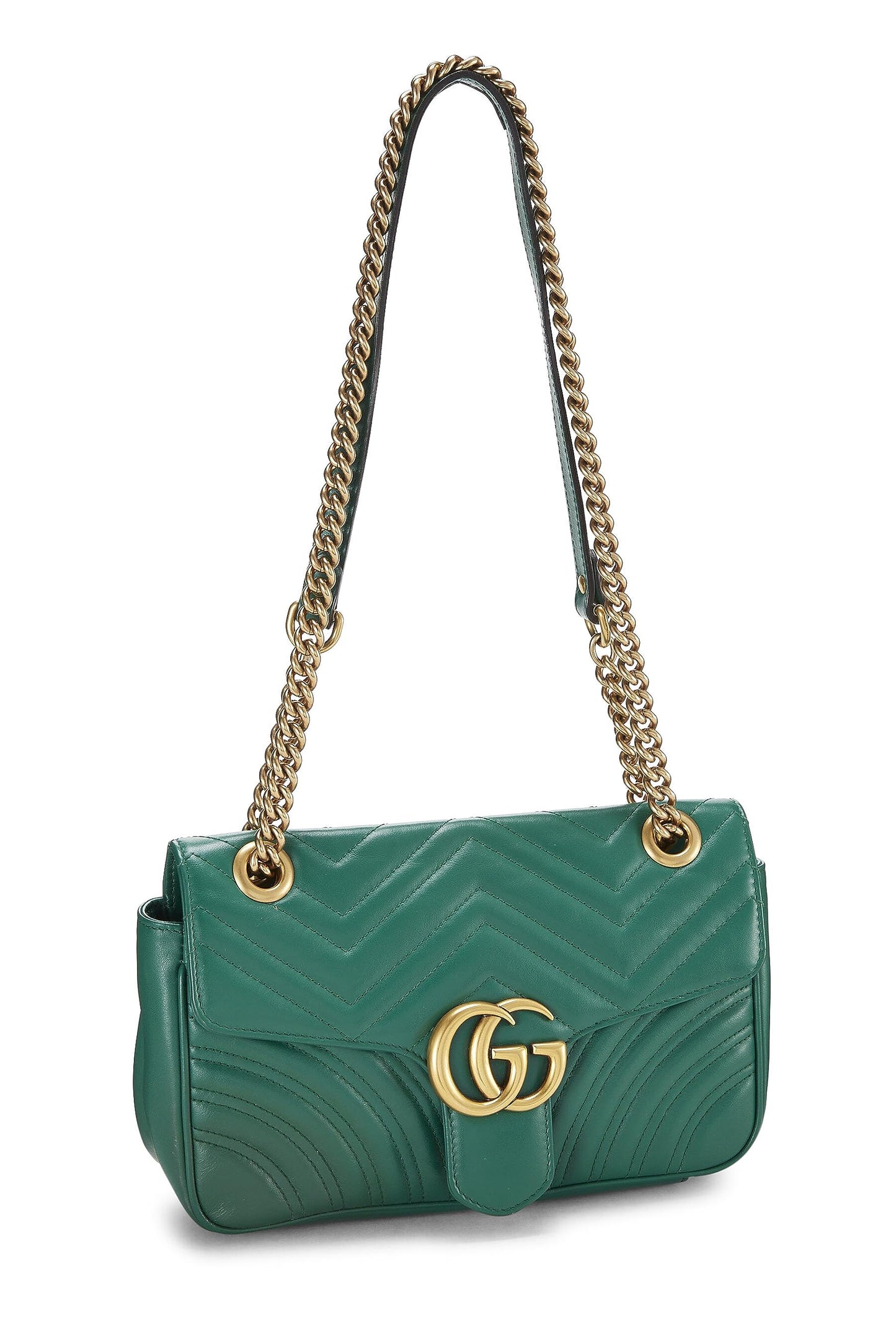 Gucci,  Green Leather GG Marmont Shoulder Bag Small, Green