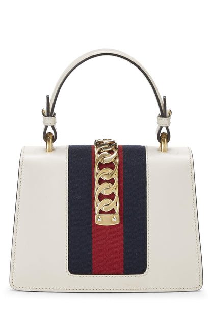 Gucci,  White Embroidered Leather Web Sylvie Mini, White