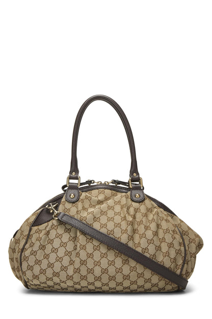 Gucci,  Brown Original GG Canvas Convertible Sukey Boston Handbag, Brown