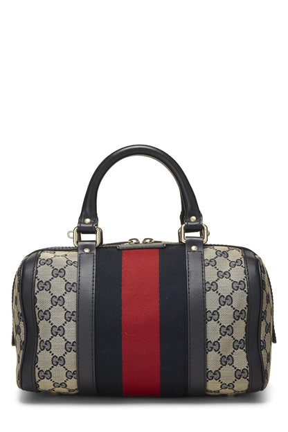 Gucci,  Navy GG Canvas Web Boston Bag Small, Navy