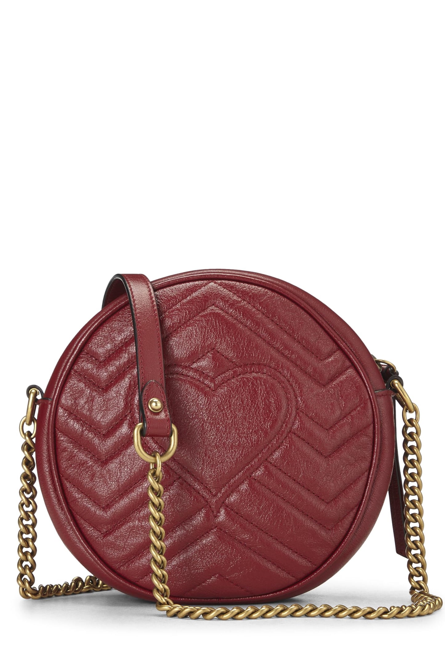 Gucci,  Red Leather GG Marmont Round Shoulder Bag Mini, Red