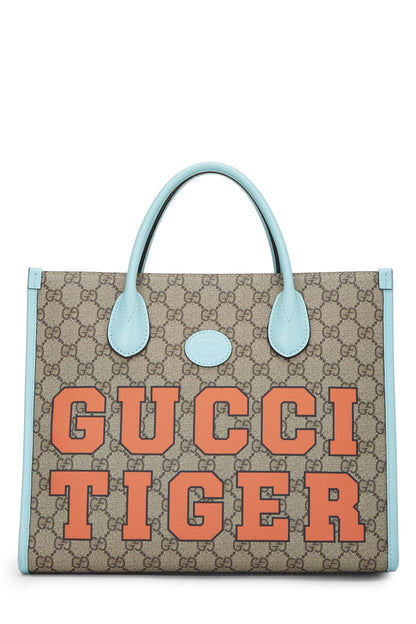 Gucci,  Blue GG Supreme Canvas Interlocking GG Tigers Tote, Blue